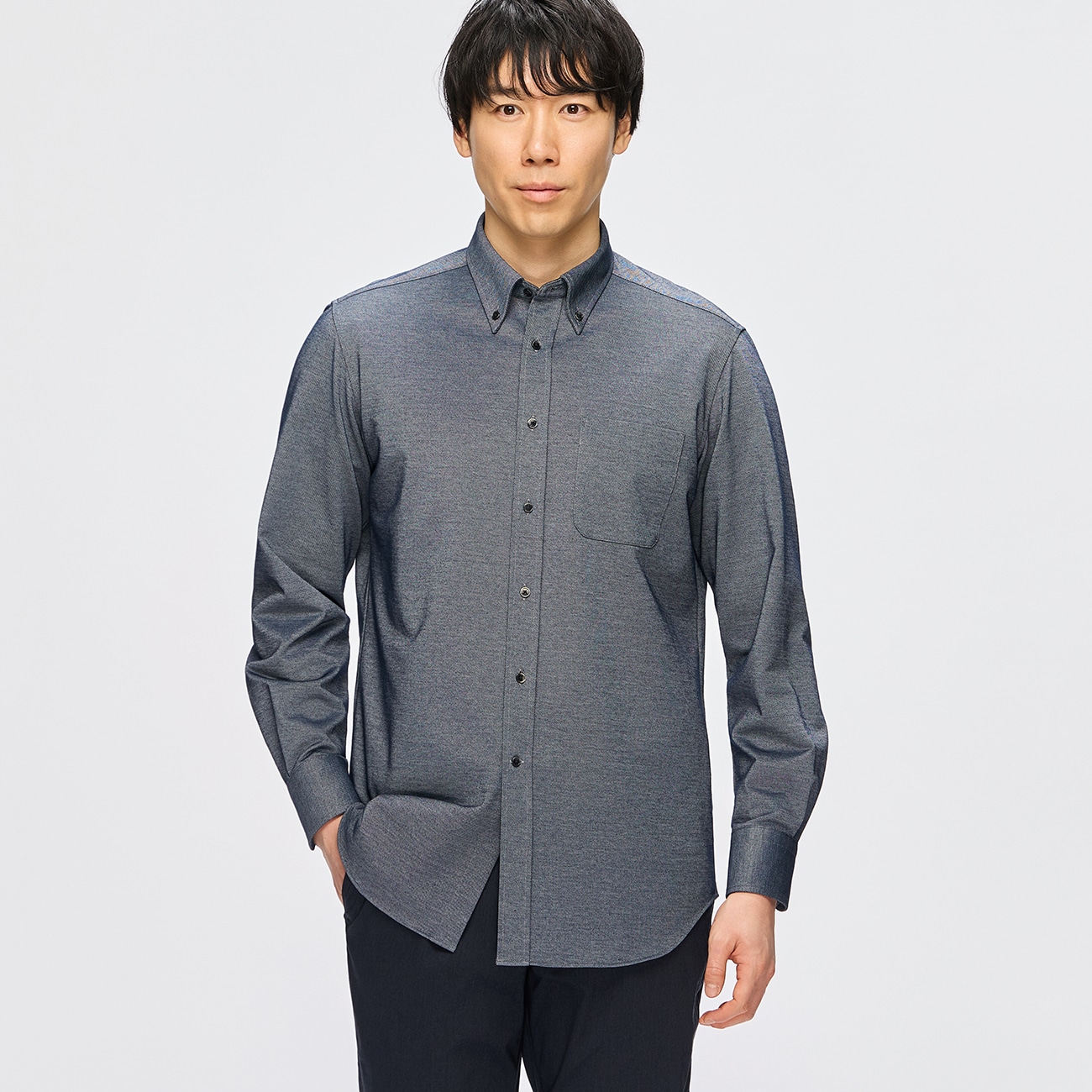 【L＆Wデザイン】ストレッチジャージーシャツ ボタンダウン