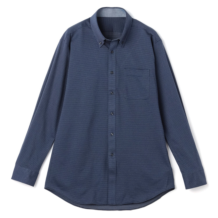 ラスカル様【極美品】ESTNATION カノコ　ニットシャツ　ネイビー カジュアルシャツ(S ネイビー系): メンズ｜メーカーズシャツ鎌倉