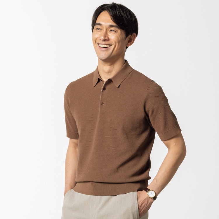 Theory セオリー ポロシャツ ブラウン系 サイズ:M | 25春夏 コットン ウール 半袖 ニット ポロシャツ | Wave Boucle Cap Sleeve Polo Shirt | プルオーバー コンパクト | トップス セーター【レディース】【中古】 中古・古着通販】theory (セオリー) ニットポロシャツ ベージュ サイズ