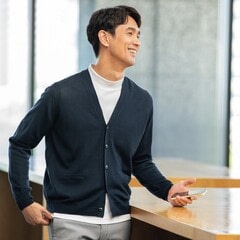 美品　MUSE カーディガン長袖 ネイビー　コットン100% Fサイズ 美品 MUSE カーディガン長袖 ネイビー コットン100% Fサイズ