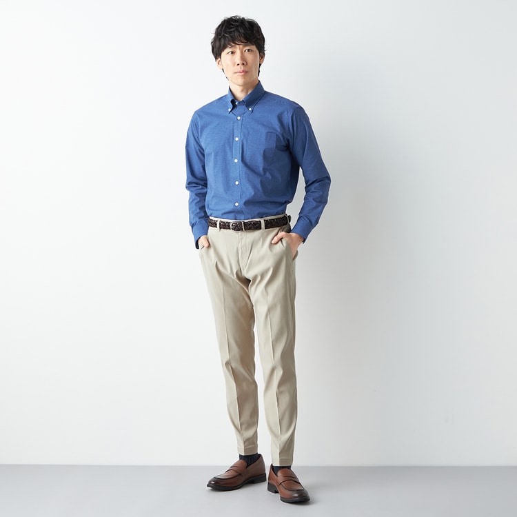 裾上げ不要ですぐ履ける！ストレッチ らくQパンツ テーパード 無地調千鳥柄