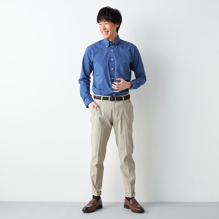 裾上げ不要ですぐ履ける！ストレッチ らくQパンツ テーパード 無地調千鳥柄