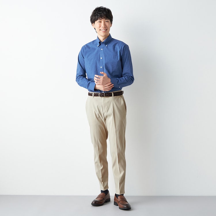 裾上げ不要ですぐ履ける！ストレッチ らくQパンツ テーパード 無地調千鳥柄