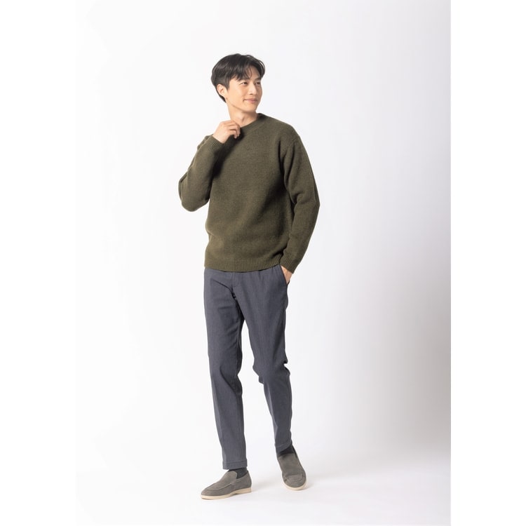 らくQパンツ】裾上げ済 ストレッチ テーパードノータック デニム調