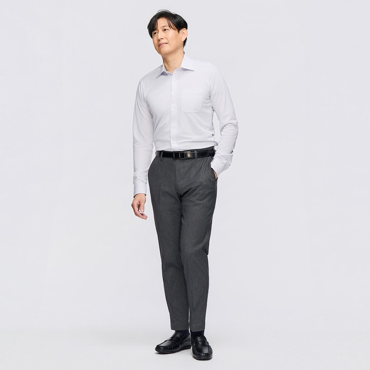 らくQパンツ】裾上げ済 ストレッチ テーパードノータック デニム調