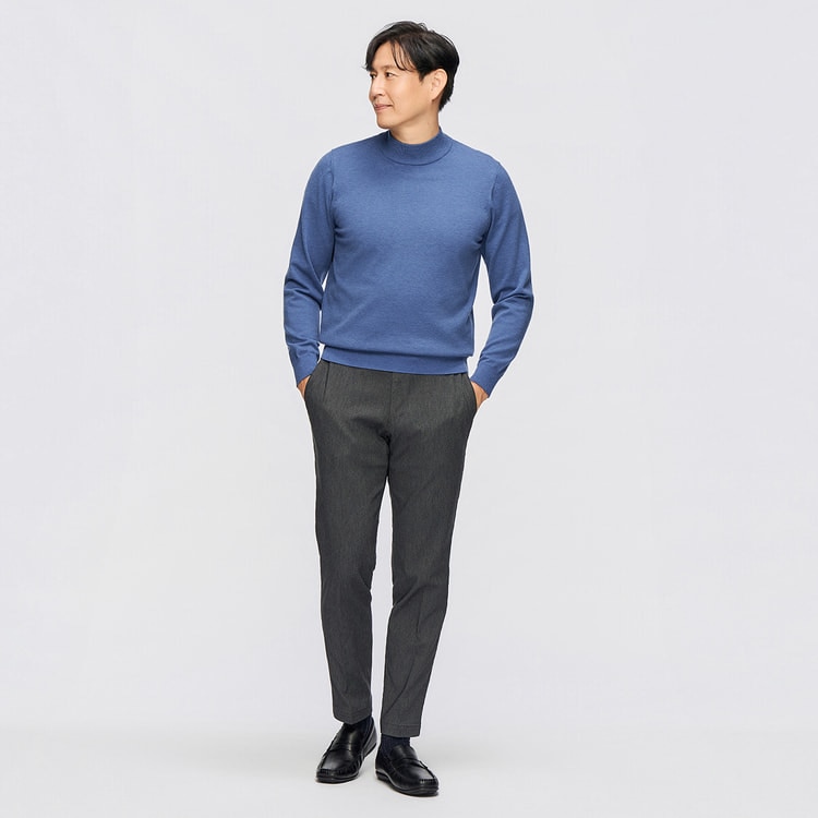 らくQパンツ】裾上げ済 ストレッチ テーパードノータック デニム調