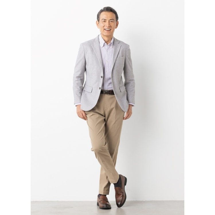 新品未使用タグ付き♡AOKI T/Rストレッチ ノーカラージャケット&パンツ らくQパンツ】裾上げ済 ストレッチ テーパードノータック 裏起毛