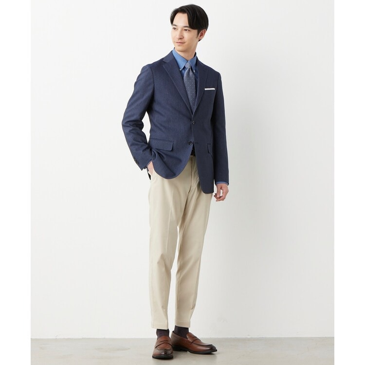 新品未使用タグ付き♡AOKI T/Rストレッチ ノーカラージャケット&パンツ らくQパンツ】裾上げ済 ストレッチ テーパードノータック