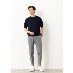 らくQパンツ】裾上げ済 ストレッチ テーパードノータック 紺ガン