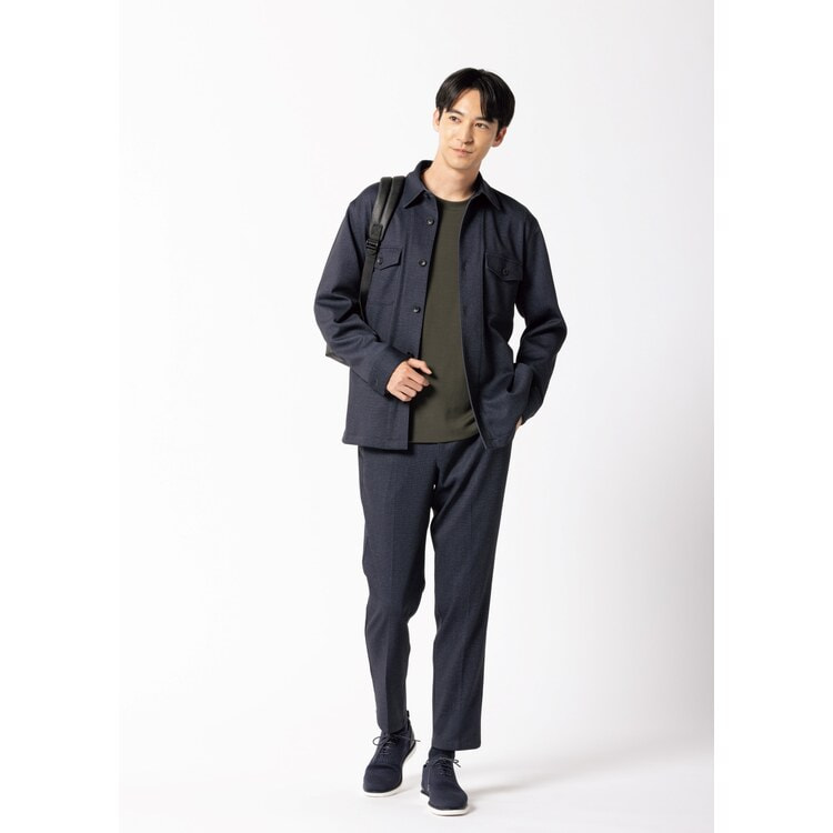 パジャマスーツ】裾上げ済 プリントジャージーパンツ 紺 セットアップ