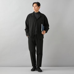 L＆Wデザイン】裾上げ済 ウール調リラックスパンツ 黒 セットアップ