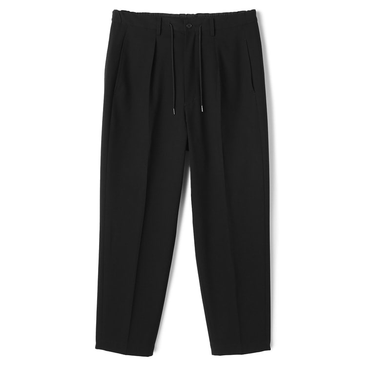 L＆Wデザイン】裾上げ済 ウール調リラックスパンツ 黒