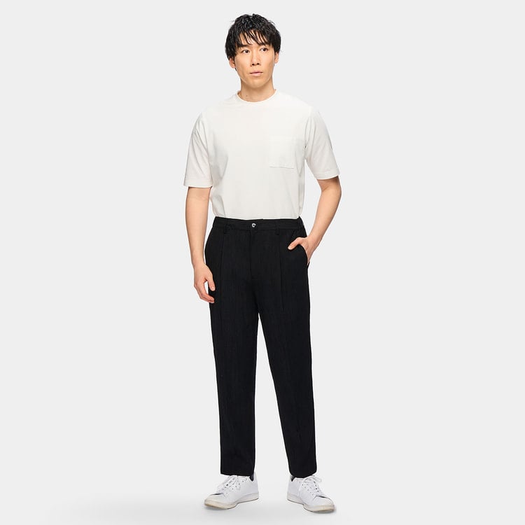 パジャマスーツ】スーパーエアクール 楊柳ストレッチ ワイドパンツ 黒