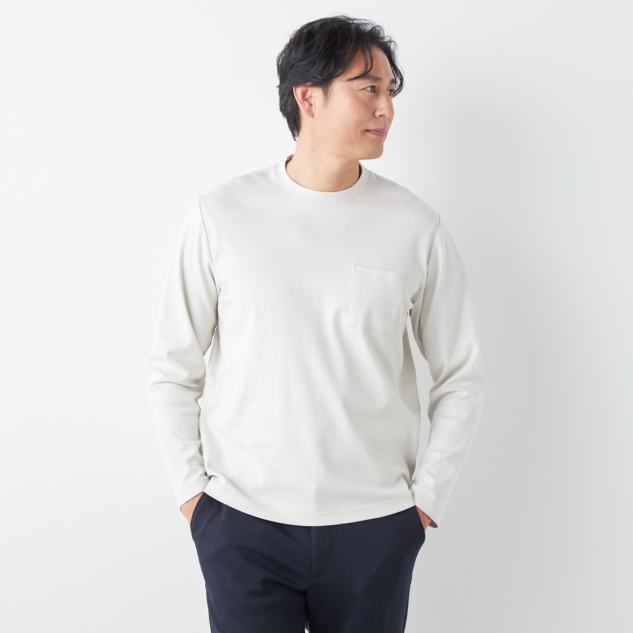 【L＆Wデザイン】スーツ屋の仕立てたTシャツ スロープネック 無地 長袖