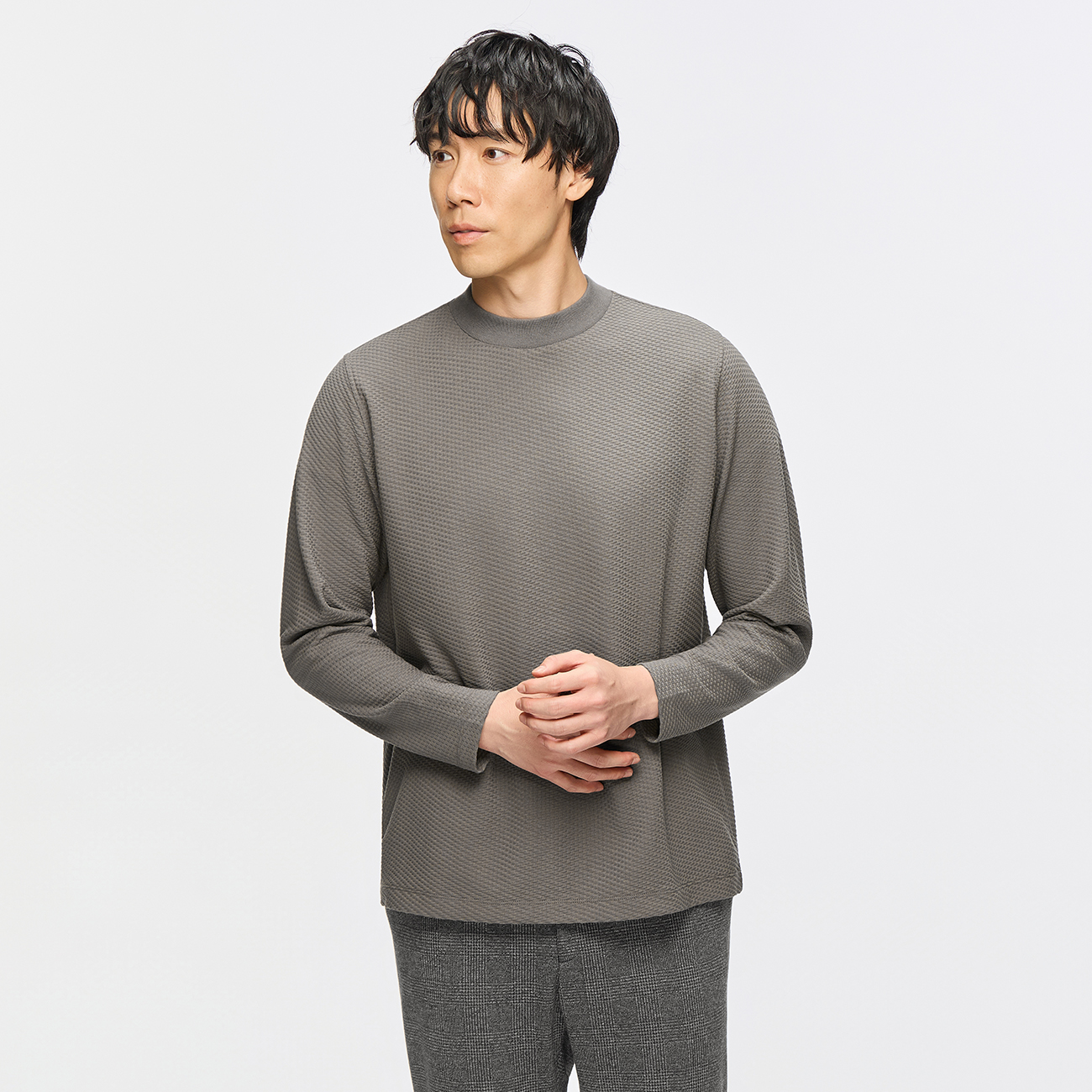 リンクスジャガードTシャツ｜モックネック