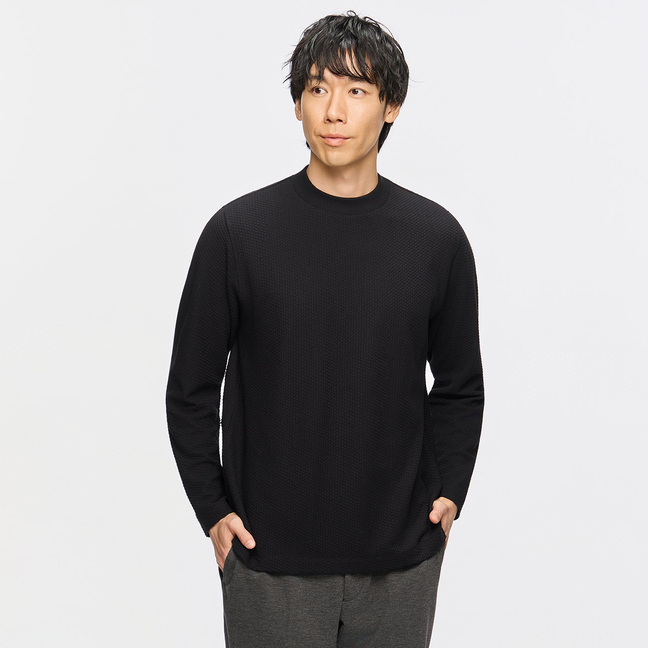 リンクスジャガードTシャツ｜モックネック
