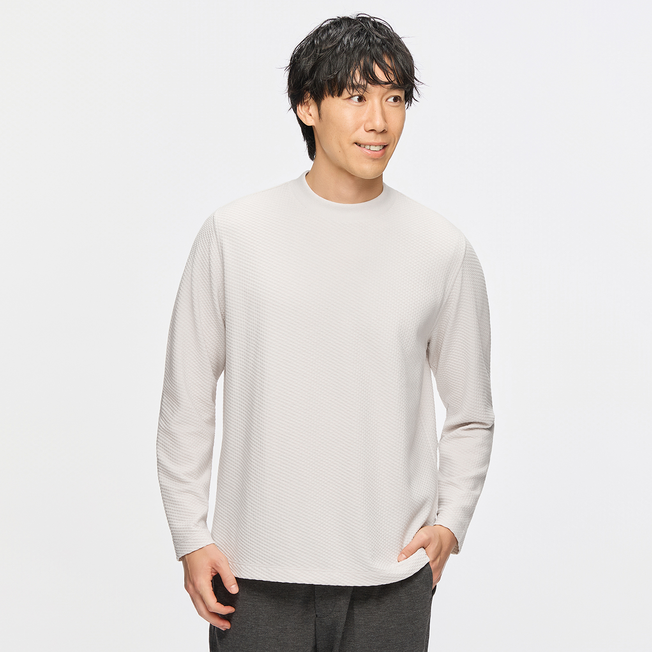 リンクスジャガードTシャツ｜モックネック