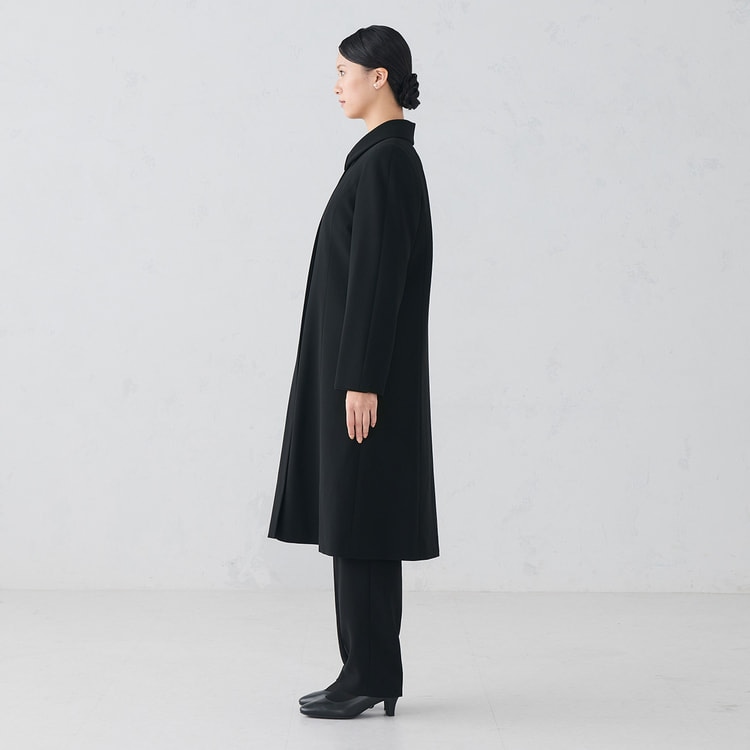 フォーマル対応 取り外し可能ライナー付き ステンカラーコート 黒無地