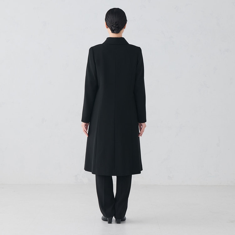 フォーマル対応 取り外し可能ライナー付き ステンカラーコート 黒無地