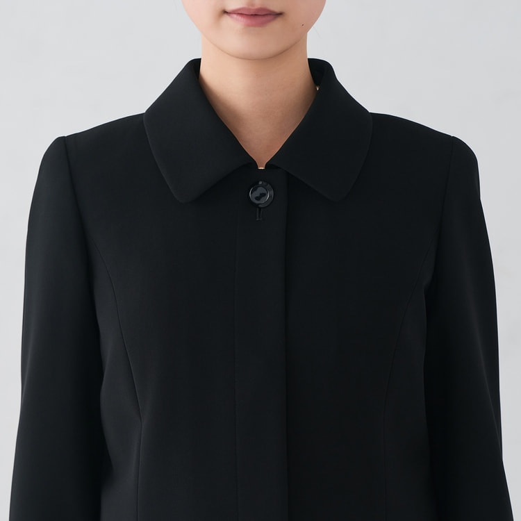 フォーマル対応 取り外し可能ライナー付き ステンカラーコート 黒無地