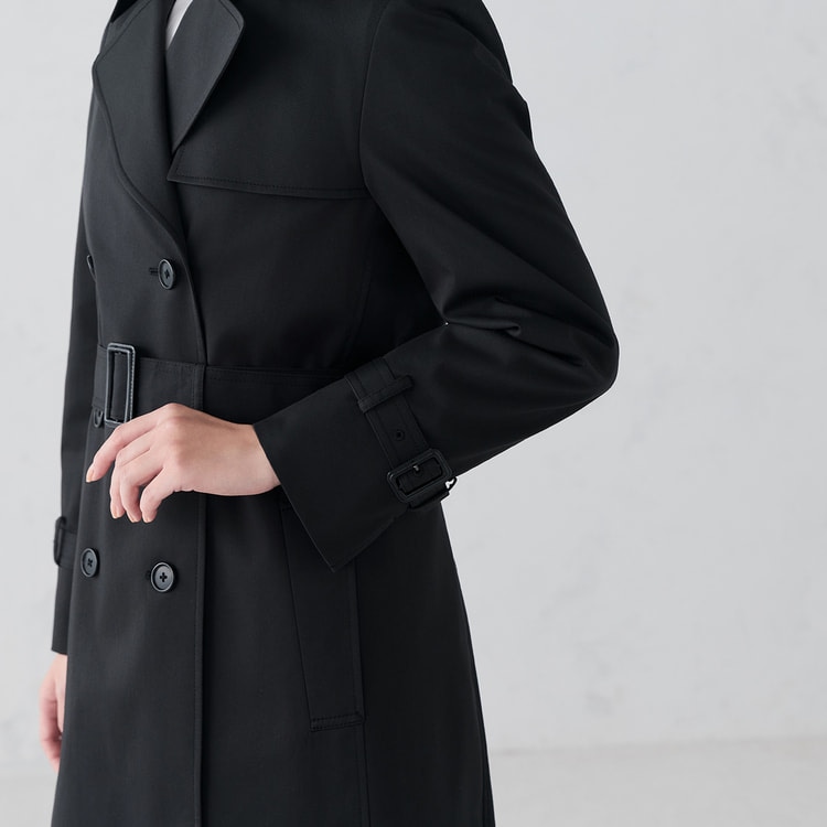 リバーシブルライナー付き はっ水 ストレッチ ダブルトレンチコート 黒
