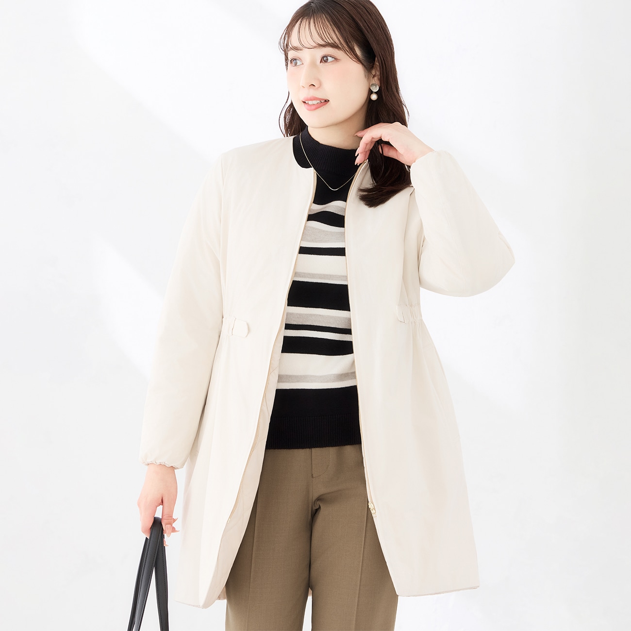 〈スフレエアーヒート〉中綿リバーシブルコート｜軽量・発熱