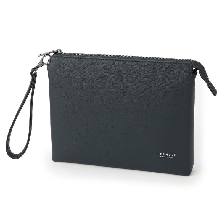 軽量 4Way仕様 サフィアーノレザー クラッチバッグ 紺 LES MUES