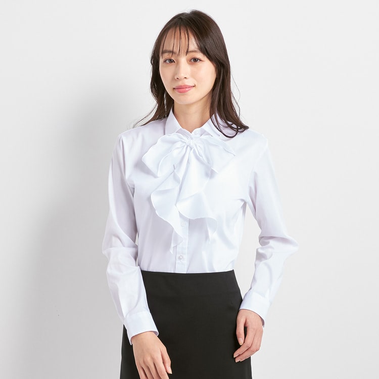 アウトレット】取外しリボン・フリル付き 3wayシャツ 白【AOKI