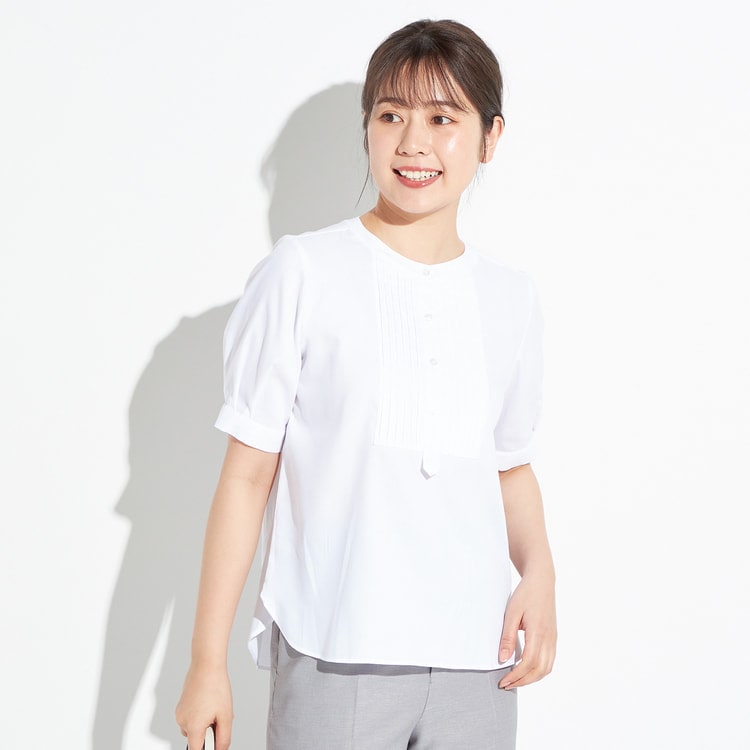 【アウトレット】バンブーレーヨンバンドカラーシャツ ピンタック