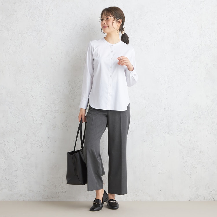 アウトレット】形態安定 透けにくい UVカット バンドカラーシャツ 