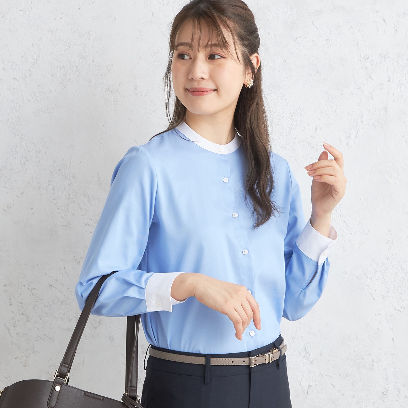 【アウトレット】透けにくい UVカット バンドカラーシャツ クレリックブルー 【アウトレット】透けにくい UVカット バンドカラーシャツ クレリックブルー