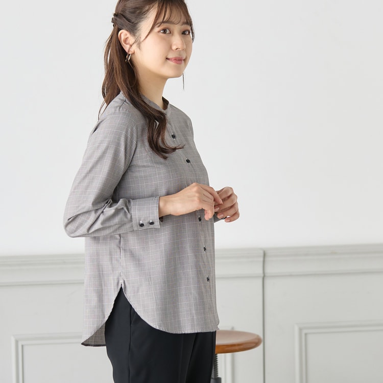 美品 エンフォルド チェック ロングシャツ バンドカラー 洗える 日本製 秋物 美品 エンフォルド チェック ロングシャツ バンドカラー 洗える