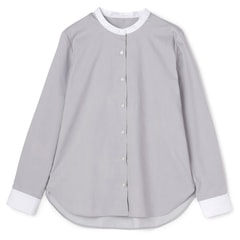 限定お値下げ かぐれ バンドカラーピンタックコットンシャツ ホワイト ピンタックバンドカラーシャツ風プルオーバー（六分袖）(04_LL