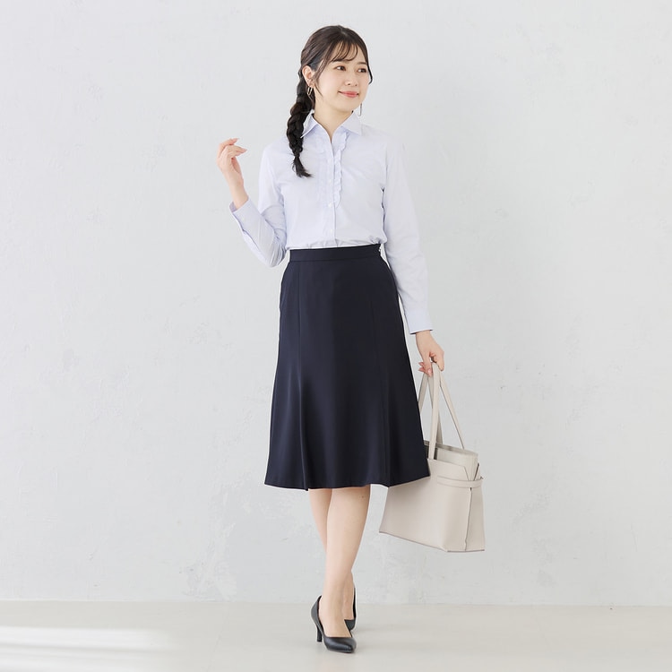 ≪CanCam2月号掲載≫ 形態安定 スキッパーフリルシャツ ブルー