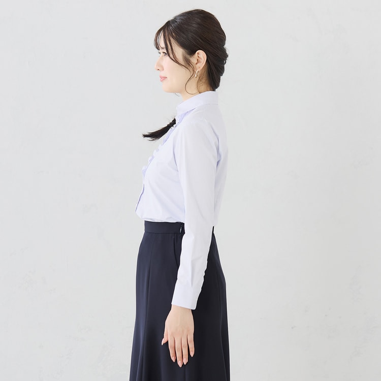 ≪CanCam2月号掲載≫ 形態安定 スキッパーフリルシャツ ブルー