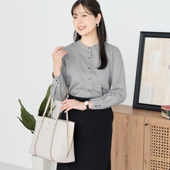 美品 ICB 千鳥格子シャツ バンドカラー XL 黒×白 千鳥格子柄 バイカラーシャツ 韓国ファッション シャツ 千鳥格子