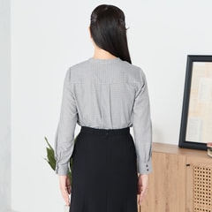 美品 ICB 千鳥格子シャツ バンドカラー XL 黒×白 美品 ICB 千鳥格子シャツ バンドカラー XL 黒×白