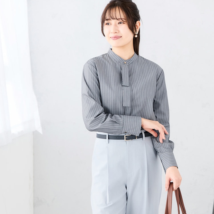 バンドカラーボウタイシャツ グレーストライプ【AOKI公式通販】