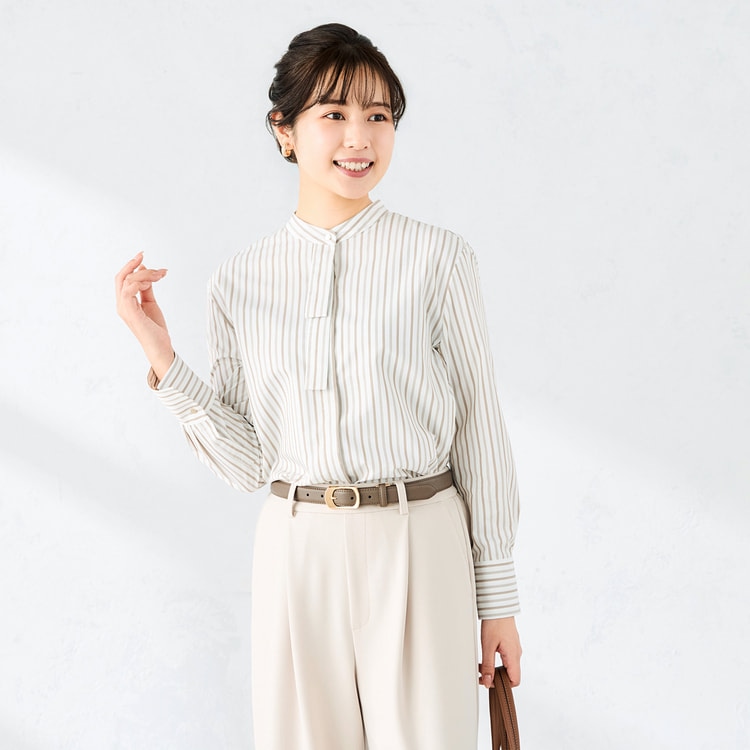 ≪sweet2月号掲載≫ バンドカラーボウタイシャツ ベージュストライプ