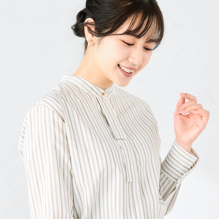 ≪sweet2月号掲載≫ バンドカラーボウタイシャツ ベージュストライプ