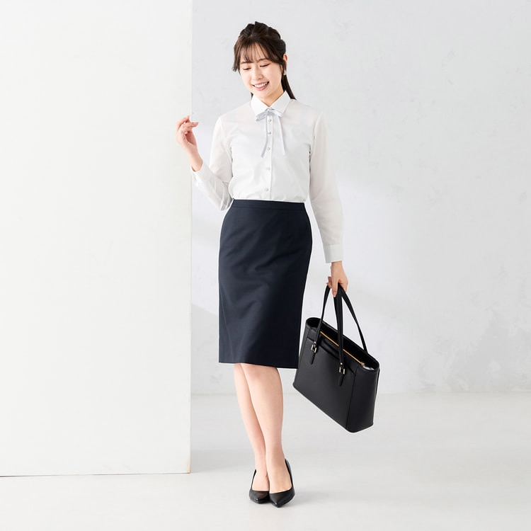 ≪sweet2月号掲載≫ リボン付きシャツ 形態安定 ストレッチ 【AOKI公式