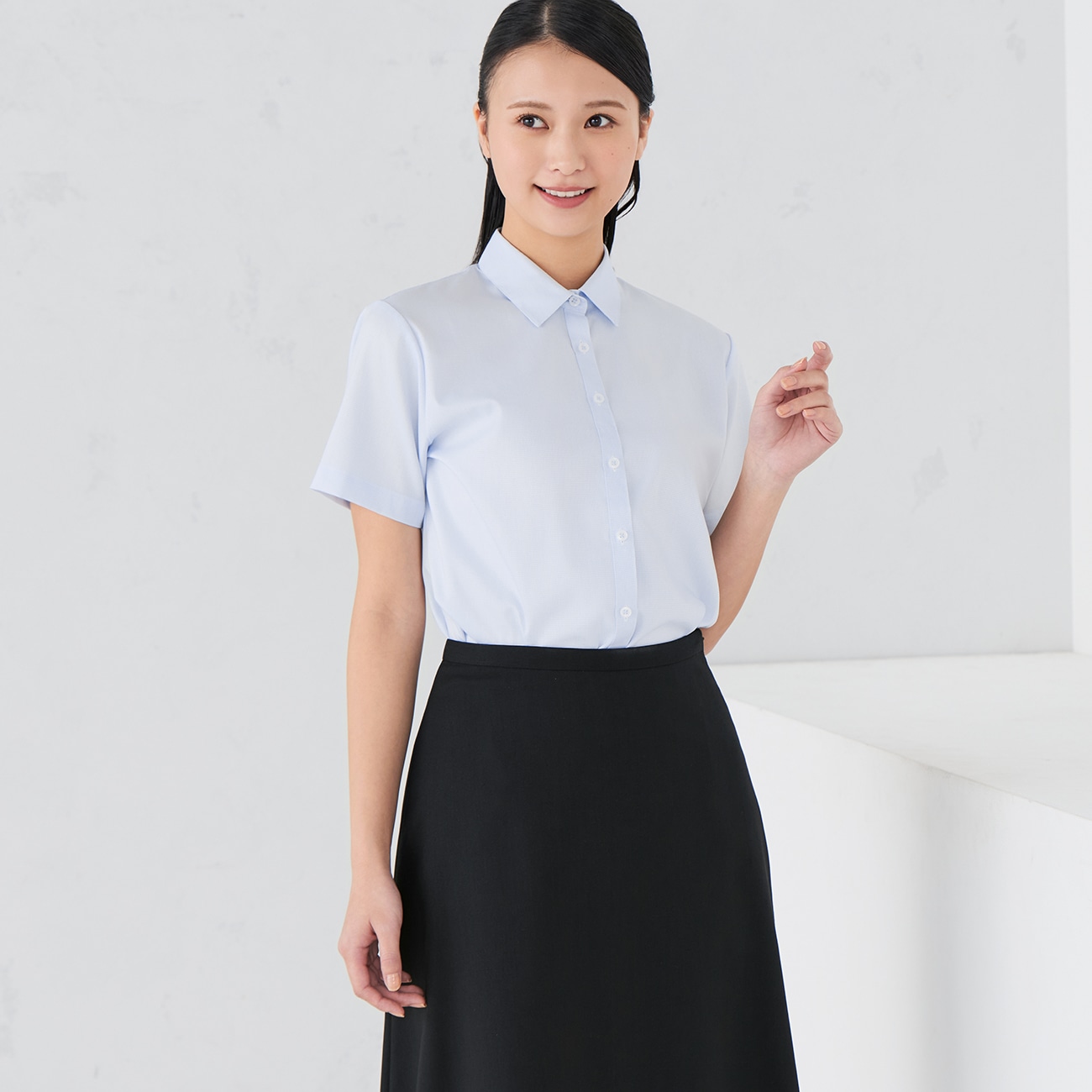 ストレッチシャツ ブルー千鳥格子 半袖 形態安定【AOKI公式通販】