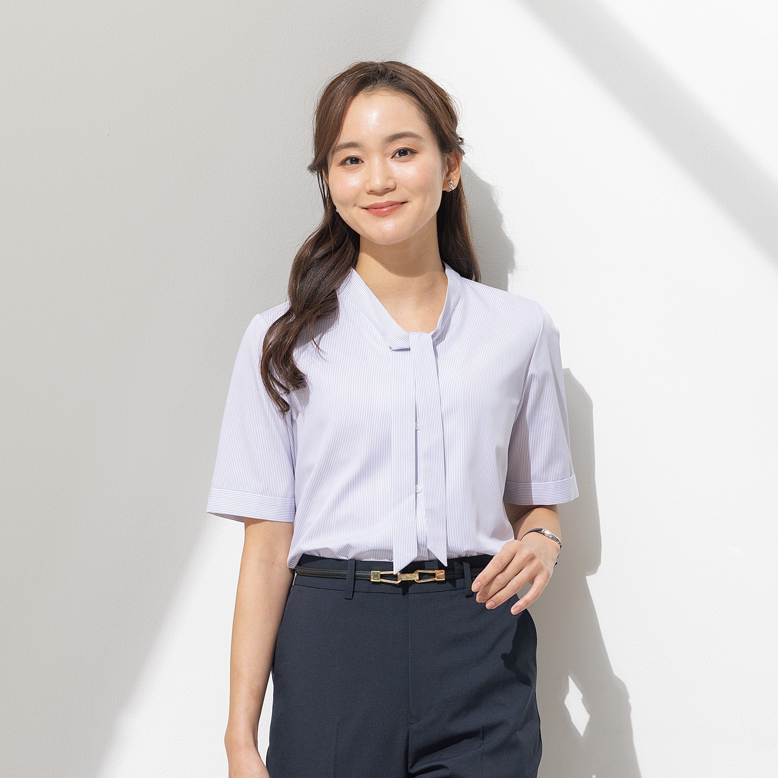 ≪Oggi.jp4月掲載≫ さらっとバンブー 半袖 バンブーレーヨン細ボウタイシャツ ≪Oggi.jp4月掲載≫ さらっとバンブー 半袖 バンブーレーヨン細ボウタイシャツ