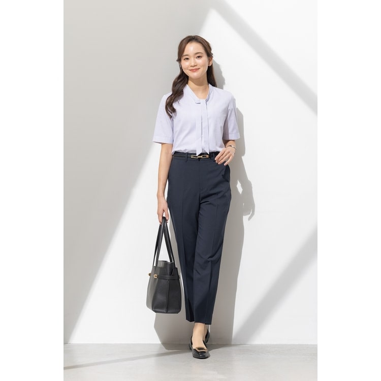 さらっとバンブー 半袖 バンブーレーヨン細ボウタイシャツ【AOKI