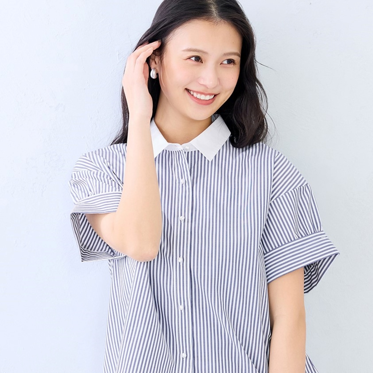 【ログインで10％OFF】さらっとバンブー バンブーレーヨン短丈クレリックシャツ 半袖