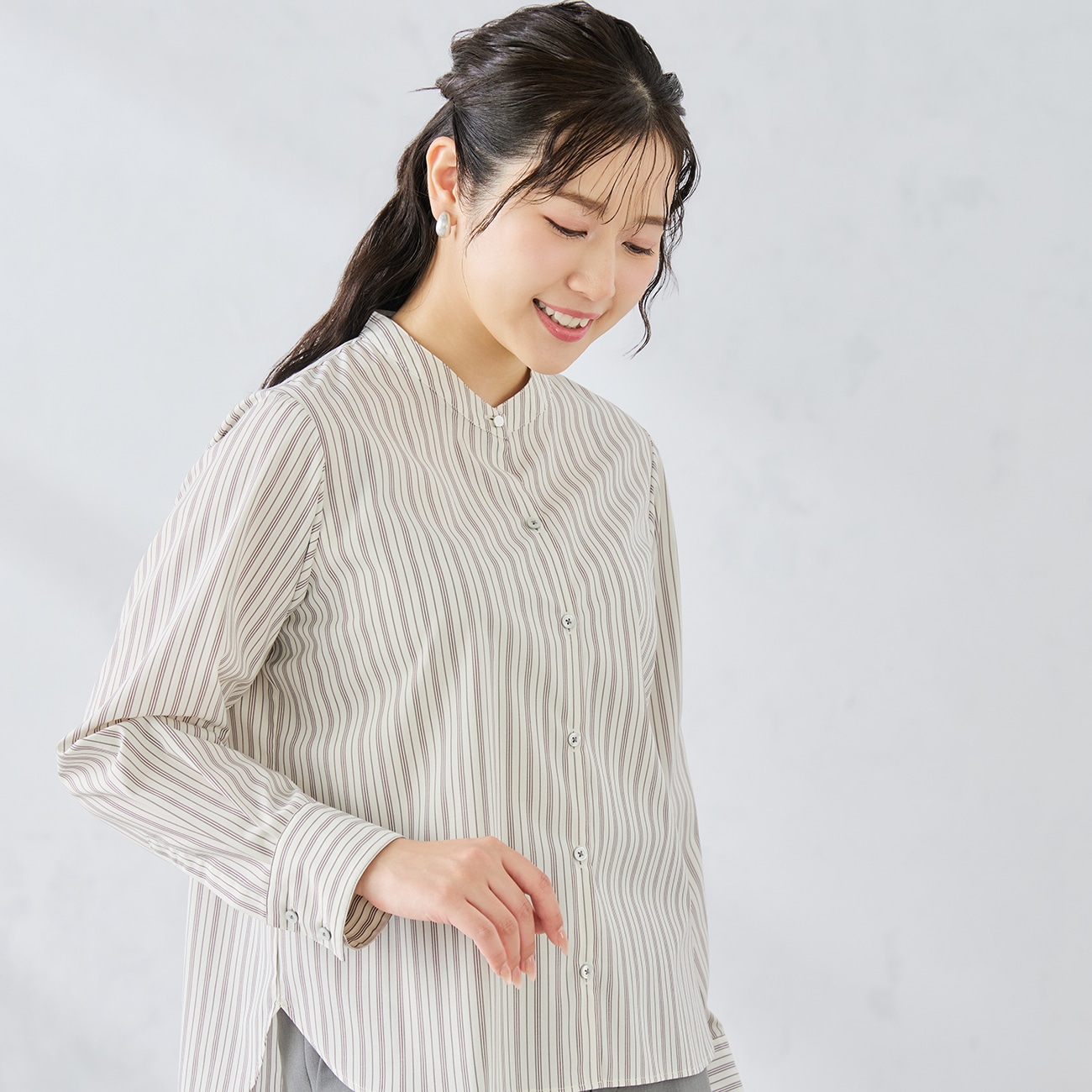 バンブーレーヨンバンドカラーシャツ