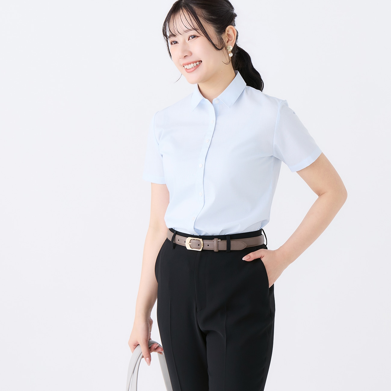 ≪Oggi.jp4月号掲載≫ ノンアイロンシャツ シャツカラー ブルー 半袖
