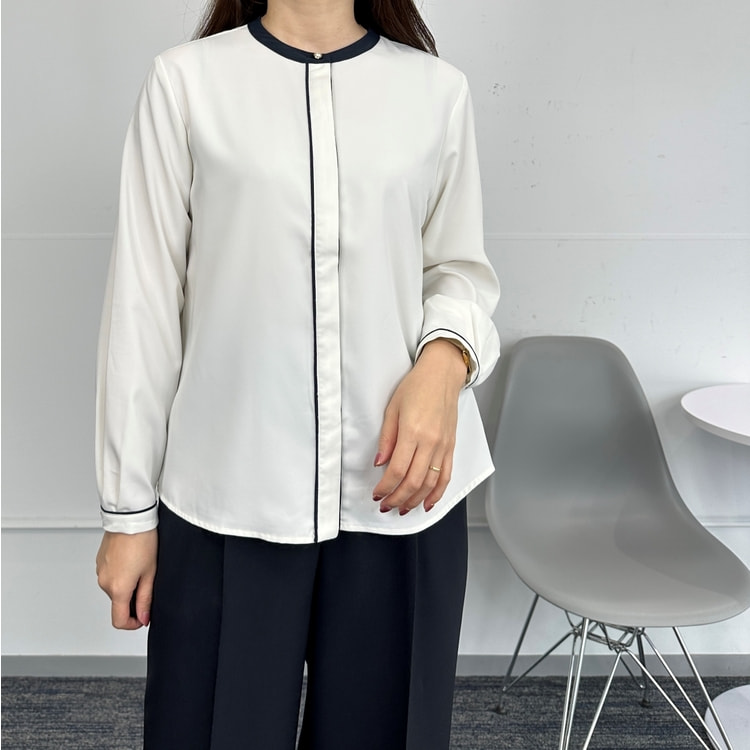 WEB限定商品】配色バンドカラーブラウス CROSS FUNCTION【AOKI公式通販】