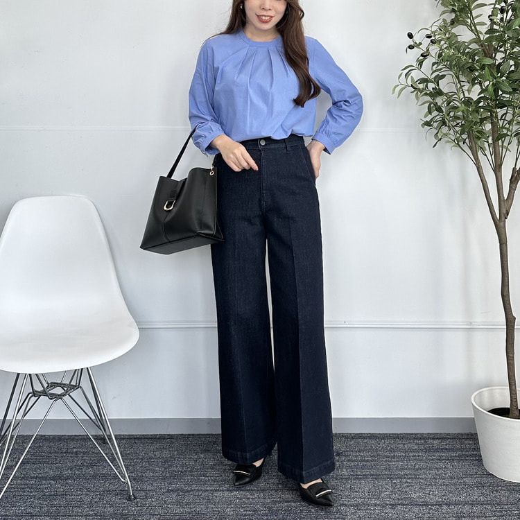 アウトレット】【WEB限定商品】TCストレッチバンドタックブラウス