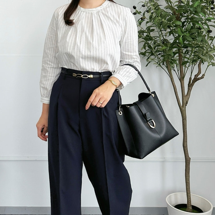 アウトレット】【WEB限定商品】TCストレッチバンドタックブラウス